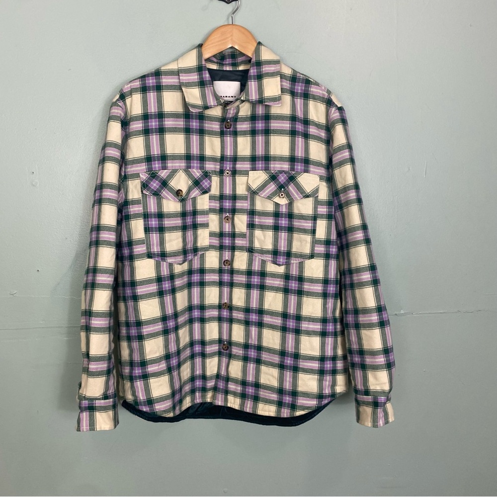 Isabel Marant Marayan Flannel Overshirt Shacket‎ Green Lilac Size M Plaid Jacket